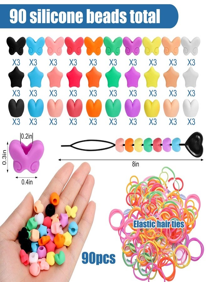 AIERSA 90pcs Silicone Hair Beads for Kids Girls Braids, Soft Colorful Pony Beads Bulk for Kids Girls Women Hair Accessories for Braids - Image 3